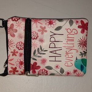 Happy Everything Crossbody Purse Bag  Floral Bird Design Zipper Closure NEW